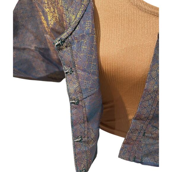 Unbranded Saree Sari Blouses Gold Stitched Stretch and Gold and Teal Brocade - Picture 2 of 5